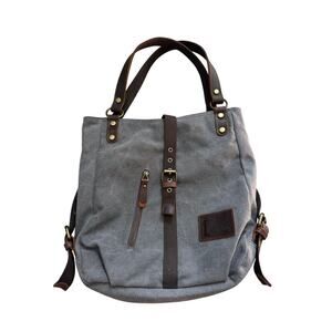 Hanalilly Convertible Backpack/Purse, Tan Canvas & Leather
